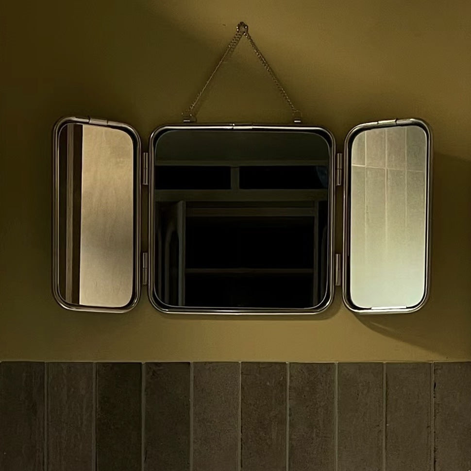 Square Modern Simple Metal Trifold Mirror Stainless Steel Wall Mirror Bathroom Dressing Table