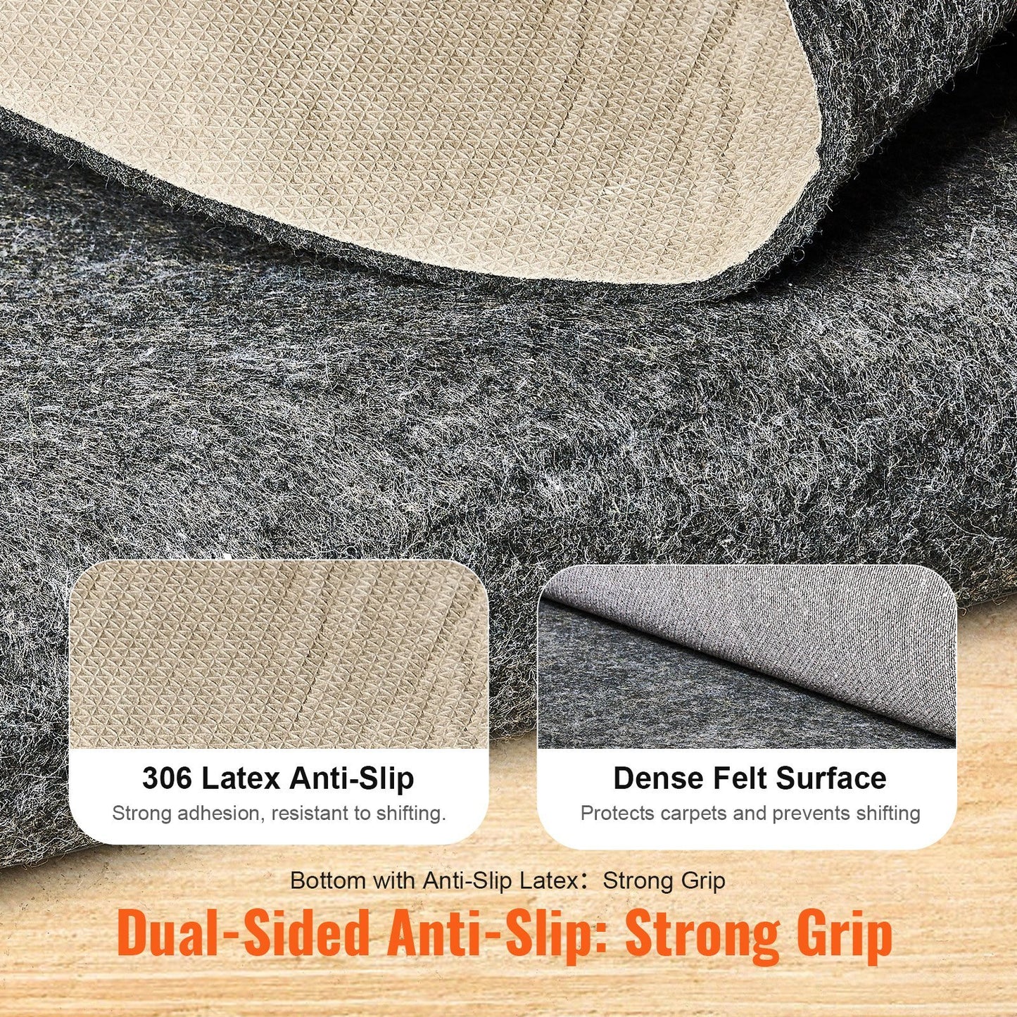 Non Slip Rug Pad Gripper 8 X 10 Carpet Mat 0.24Thick For All Floor