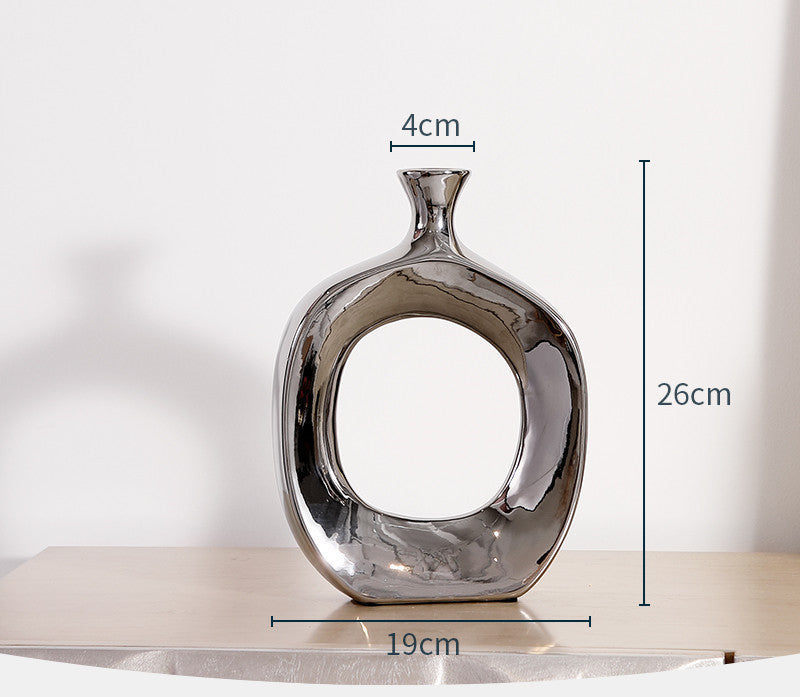 Electroplated Silver Ceramic Vase Desktop Decoration
