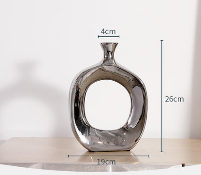 Electroplated Silver Ceramic Vase Desktop Decoration