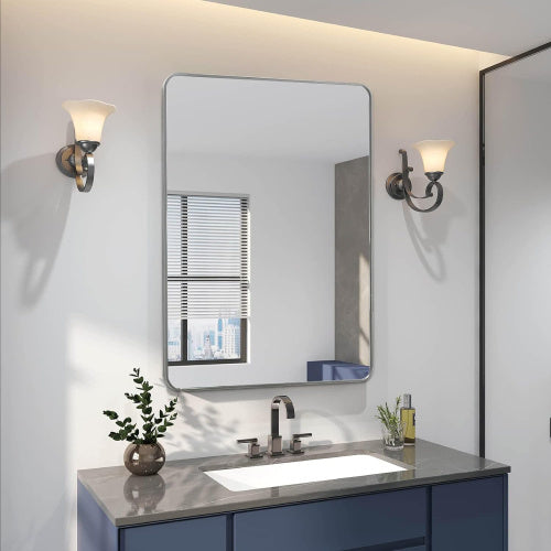24x36 Inch Silver Metal Framed Rectangular Bathrrom Mirror For Wall