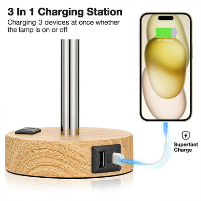 Night Wood Grain Three-gear Touch Dimming Decorative Table Lamp