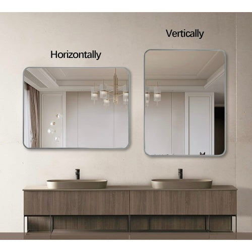 24x36 Inch Silver Metal Framed Rectangular Bathrrom Mirror For Wall