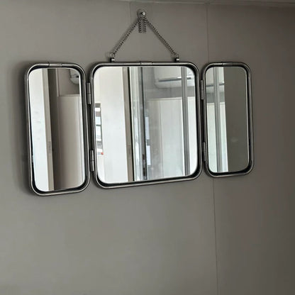 Square Modern Simple Metal Trifold Mirror Stainless Steel Wall Mirror Bathroom Dressing Table